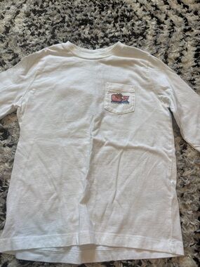 Vineyard Vines White Long-Sleeve Pocket Tee with Pink Whale